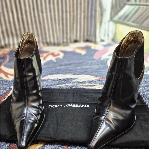 Dolce & Gabbana BOOTS 39IT 39 9 pointy toe black leather bootie heels boot  8.5 - Picture 12 of 16